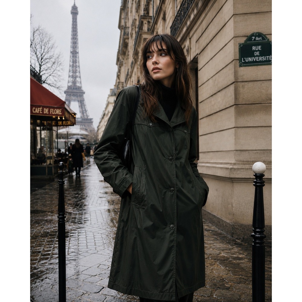 Red Man Vintage Olive Green Rain Coat Trench Button Front Contrast Stitch Small‎